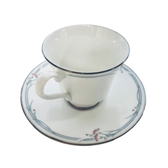 Royal Doulton Teacup Saucer Set Carnation Pink Flowers Platinum Trim England - Picture 5 of 8